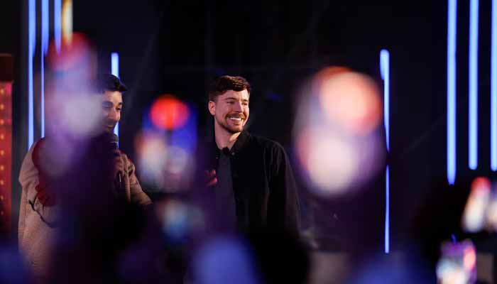 Jimmy Donaldson, known as MrBeast and currently the worlds most popular YouTuber, who reached 100 billion total views this month, reacts on stage during the opening day of Beast Land, a theme park modelled on his videos featuring elaborate endurance challenges, in Riyadh, Saudi Arabia, November 13, 2025. — Reuters