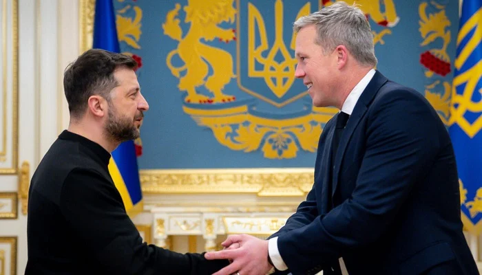 A picture released by the Ukrainian presidency showed Zelensky meeting with US Army Secretary Daniel Driscoll in Kyiv. — AFP