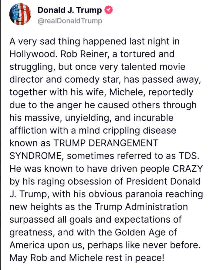 After remarks on Rob Reiner, Trump Derangement Syndrome bill resurfaces