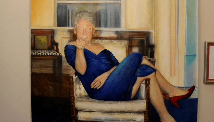 A painting of former US President Bill Clinton wearing a dress is displayed inside the Manhattan home of Jeffrey Epstein in this image from the estate of late financier and convicted sex offender Jeffrey Epstein, released by the Department of Justice in Washington, DC, US, on December 19, 2025. — Reuters