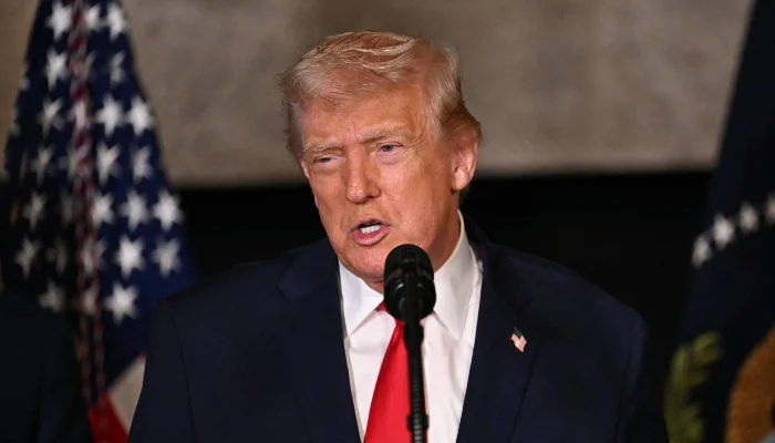 US President Donald Trump takes questions from journalists after announcing the US Navy’s new Golden Fleet initiative, unveiling a new class of warships, at Mar-a-Lago in Palm Beach, Florida, US, December 22, 2025. — AFP
