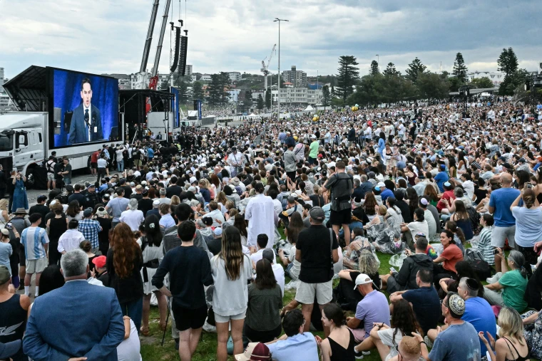 Mourners attend the memorial held for the victims of a shooting at Bondi Beach in Sydney on Sunday.