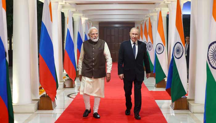 Indian Prime Minister Narendra Modi welcomes Russian President Vladimir Putin at the Premier office, Lok Kalyan Marg, New Delhi, India, on December 5, 2025. — X/ @narendramodi