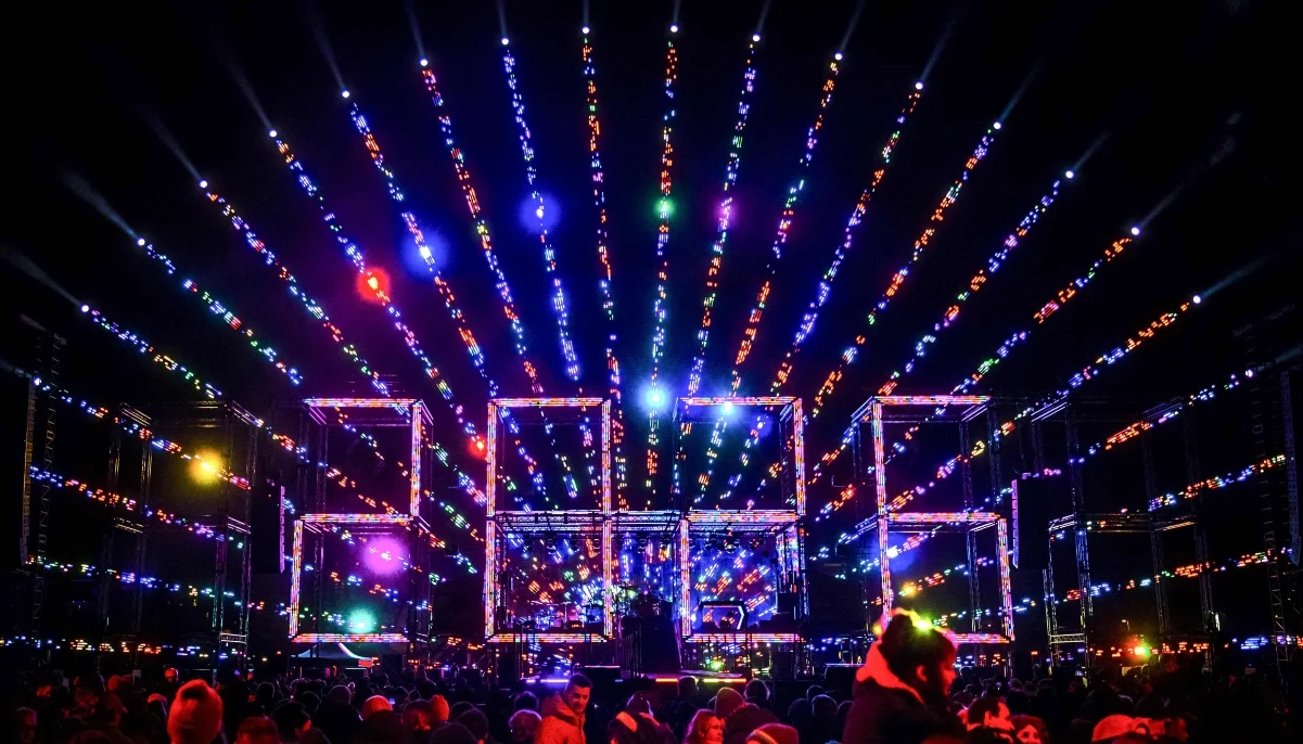 Revellers watch a fireworks and light show for children on Museumplein as part of New Years Eve celebrations in Amsterdam on December 31, 2025. — AFP