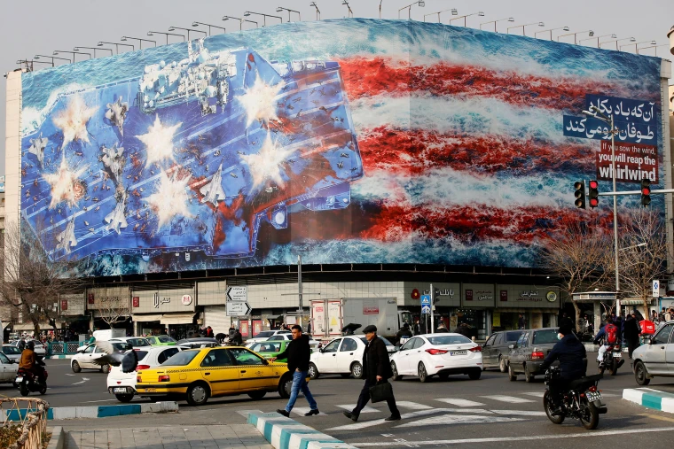 An anti-U.S. billboard in Enghelab Square in central Tehran on Jan. 25.