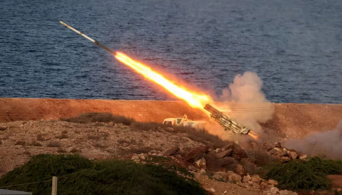 A missile is launched during a joint exercise called the Great Prophet 17, in the southwest of Iran, in this picture obtained on December 22, 2021. — Reuters