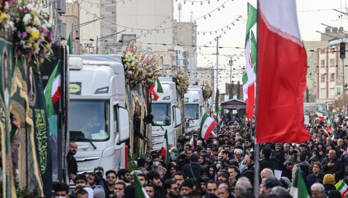 Iranians attend the funerals of security forces personnel killed in recent protests in Tehran on January 14, 2026. — AFP