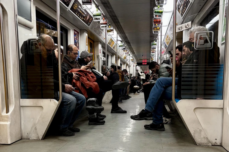 Iranians ride the metro in Tehran on Jan. 24. After 15 days without internet access, civilians were gradually able to reconnect to social media intermittently. 