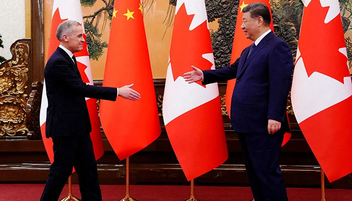 Canadian Prime Minister Mark Carney meets with President of China Xi Jinping at the Great Hall of the People in Beijing, China on Friday, Jan. 16, 2026. — Reuters