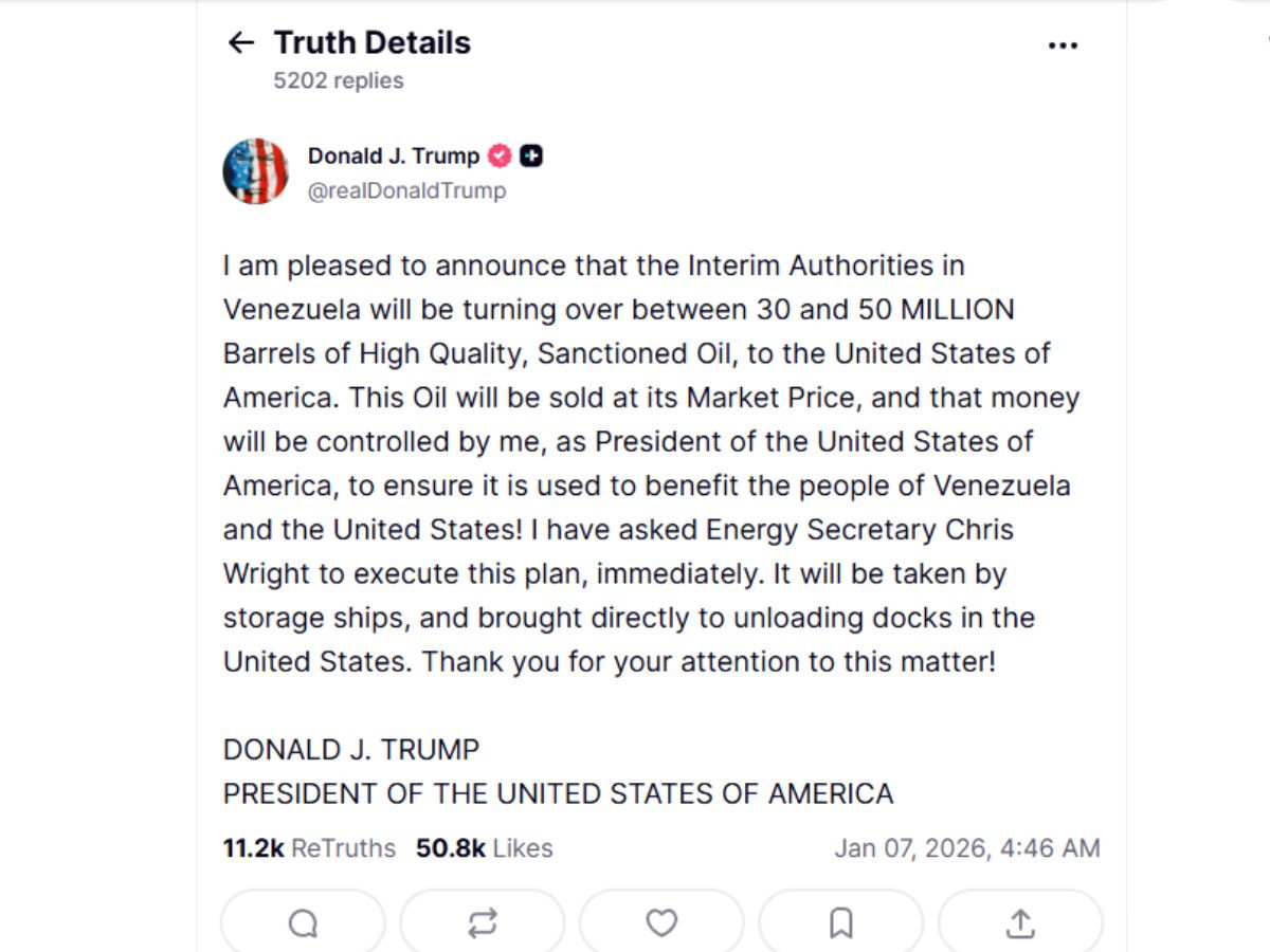 Trump announcing US' oil deal with Venezuela