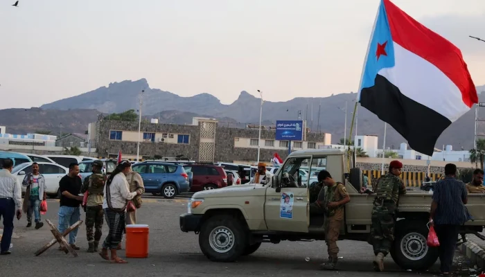 A flag of the UAE-backed separatist Southern Transitional Council (STC) flutters on a military patrol truck, at the site of a rally by STC supporters in Aden, Yemen, January 1, 2026. — Reuters