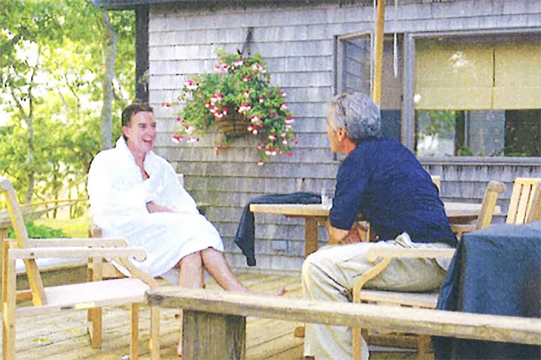 British lawmaker Peter Mandelson and Jeffrey Epstein in an undated image from his 50th birthday book. 