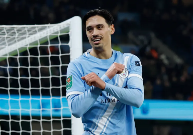 Soccer Football - Carabao Cup - Semi Final - Second Leg - Manchester City v Newcastle United - Etihad Stadium, Manchester, Britain - February 4, 2026 Manchester City's Tijjani Reijnders celebrates scoring their third goal Action Images via Reuters/Jason Cairnduff EDITORIAL USE ONLY. NO USE WITH UNAUTHORIZED AUDIO, VIDEO, DATA, FIXTURE LISTS, CLUB/LEAGUE LOGOS OR 'LIVE' SERVICES. ONLINE IN-MATCH USE LIMITED TO 120 IMAGES, NO VIDEO EMULATION. NO USE IN BETTING, GAMES OR SINGLE CLUB/LEAGUE/PLAYER PUBLICATIONS. PLEASE CONTACT YOUR ACCOUNT REPRESENTATIVE FOR FURTHER DETAILS..