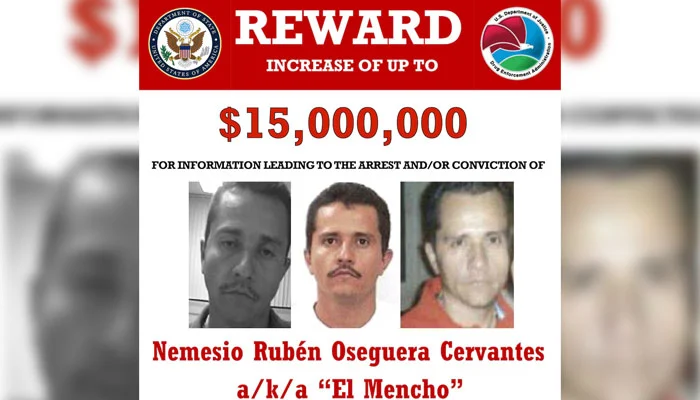 Mexican drug lord Nemesio Oseguera Cervantes, also known as El Mencho, appears in undated photographs in a wanted poster on the US Department of State website with a $15 million reward offered for information leading to his arrest. — Reuters