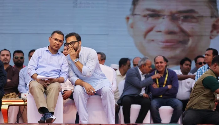 Bangladesh Nationalist Party (BNP) chairman Tarique Rahman sits on stage before delivering his speech at an election campaign rally, ahead of the national election at Pallabi, in Dhaka, Bangladesh, February 8, 2026. — Reuters
