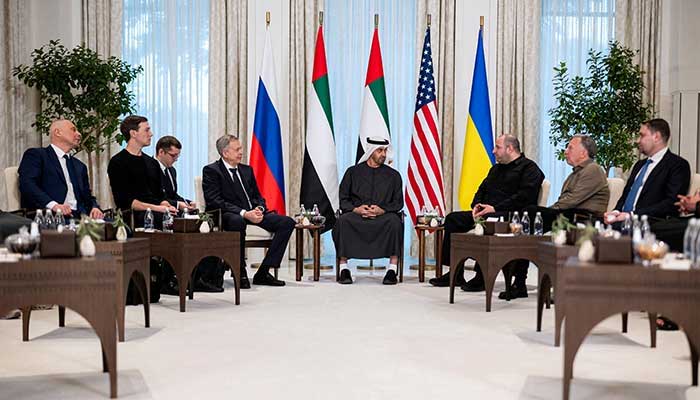 Members of the US, Russian and Ukrainian delegations, including United States Special Envoy Steve Witkoff, Jared Kushner, Secretary of Ukraines National Security and Defence Council Rustem Umerov and head of Russian military intelligence (GRU) and head of Russian’s team in security talk Admiral Igor Kostyukov, attend the second round of trilateral talks in Abu Dhabi, United Arab Emirates, February 4, 2026. — Reuters