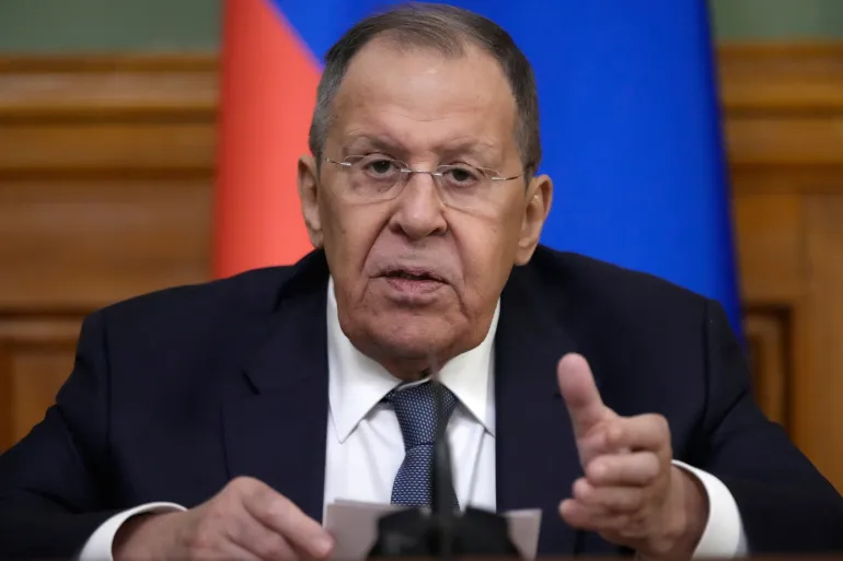 Russian Foreign Minister Sergey Lavrov speaks at a joint news conference with Brunei's Second Foreign Minister Erywan Yusof after their talks at Zinaida Morozova's Mansion in Moscow, Tuesday, March 3, 2026. (Pavel Bednyakov, Pool)