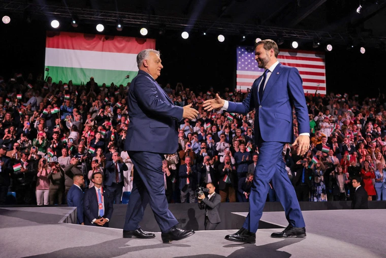 Vice President JD Vance and Hungarian Prime Minister Viktor Orban shake hands