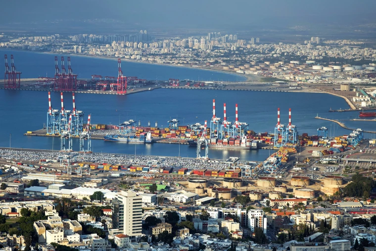 Image: A wide shot photo of the Israeli port city of Haifa.