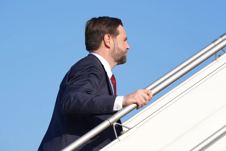 Vice President JD Vance boards Air Force Two following a meeting with representatives from Pakistan and Iran on April 12.