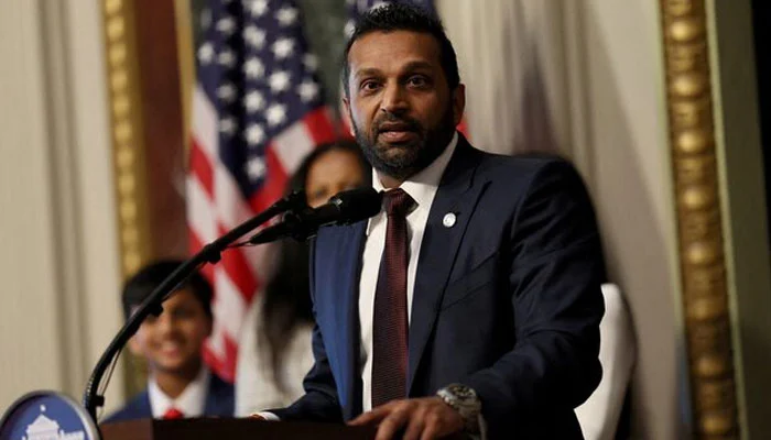 Kash Patel speaks after being sworn in as FBI director by US Attorney General Pam Bondi in the Eisenhower Executive Office Building (EEOB) on the White House campus in Washington, DC, US, February 21, 2025.— Reuters