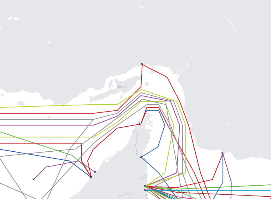 Cable routes are stylized and do not reflect the actual positions (Source: TeleGeography)