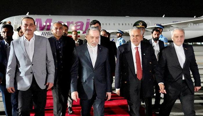 Deputy Prime Minister and Foreign Minister Ishaq Dar and Field Marshal Asim Munir welcome Iranian Foreign Minister Abbas Araqchi upon his arrival, in Rawalpindi, April 25, 2026. — Reuters