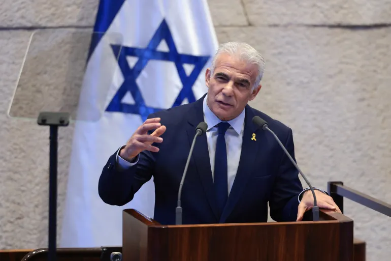 Israeli opposition leader Yair Lapid addresses the Knesset, Israel's parliament.