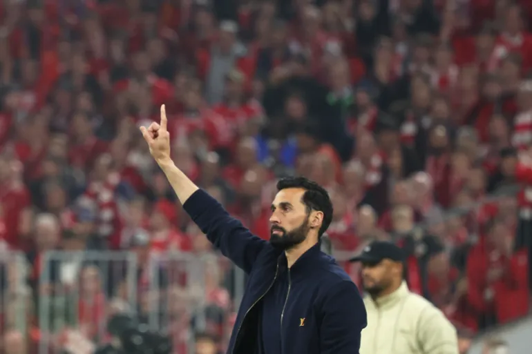 Real Madrid's Spanish head coach Alvaro Arbeloa gestures from the sidelines during the UEFA Champions League quarter-final second leg football match between FC Bayern Munich and Real Madrid in Munich, southern Germany, on April 15, 2026.