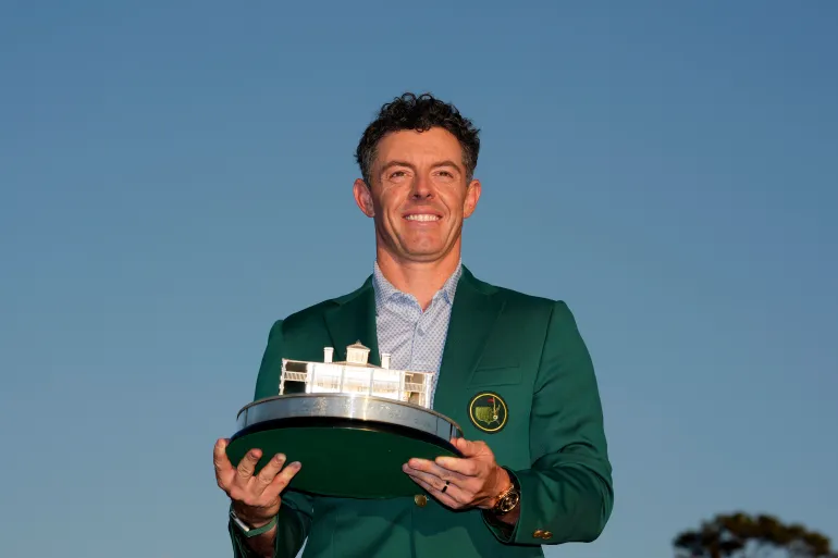 Rory McIlroy reacts.