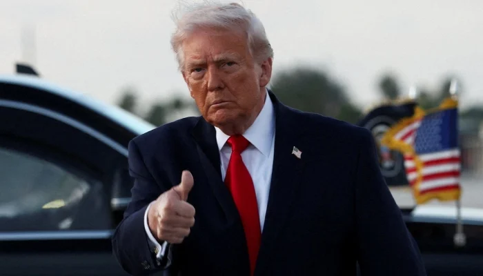US President Donald Trump gives a thumbs up as he arrives at Miami International Airport in Florida, US, April 11, 2026. — Reuters