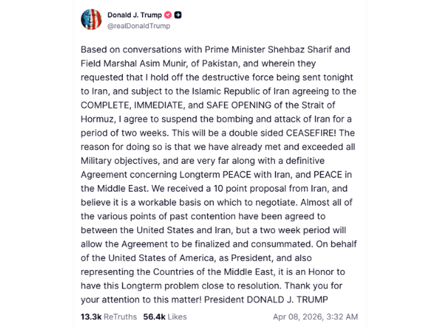 US President Donald Trump on Truth Social.