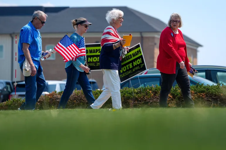 Supporters depart a campaign rally against Virginia Democrats' proposed state redistricting constitutional amendment 