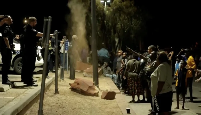 Community unrest outside Alice Springs Hospital, where a 47-year-old man arrested in connection with the alleged killing of five-year-old Kumanjayi Little Baby was taken, in Alice Springs, Australia, April 30, 2026, in this screengrab taken from a video. — Reuters