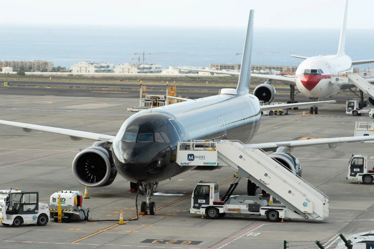 The plane to be used to repatriate Dutch and other nationals stands idle at the Tenerife Sur-Reina Sofia airport awaiting evacuees from the Dutch flagged hantavirus-stricken cruise ship MV Hondius on May 10.