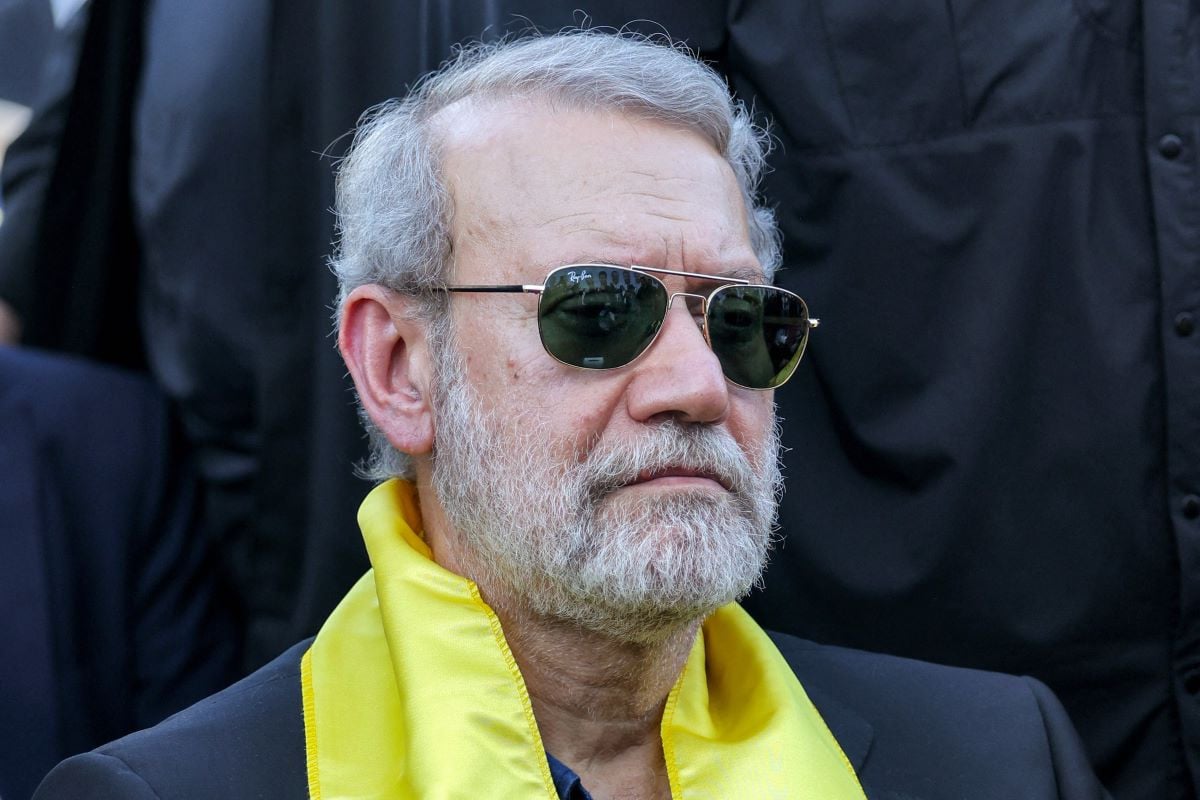 Iran's security chief Ali Larijani attends a ceremony by the Lebanese Shiite movement Hezbollah marking the first anniversary of Israel's assassination of their longtime leader Hassan Nasrallah, in Beirut's southern suburbs on September 27, 2025. PHOTO:AFP