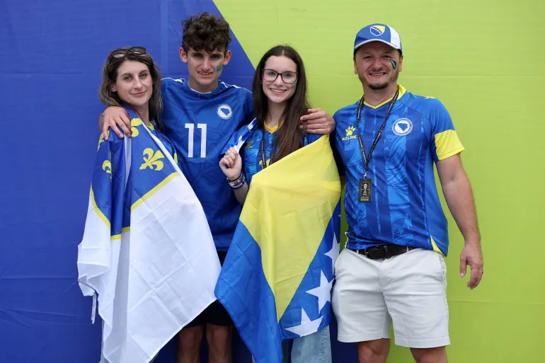 TORONTO, ONTARIO - JUNE 12: Bosnia and Herzegovina fans arrives before the FIFA World Cup 2026 Group B match between Canada and Bosnia and Herzegovina at Toronto Stadium on June 12, 2026 in Toronto, Ontario. Michael Steele/Getty Images/AFP (Photo by MICHAEL STEELE / GETTY IMAGES NORTH AMERICA / Getty Images via AFP)