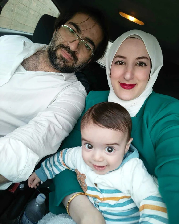 Baby Sam with his father, Fahd Abu Haikal, and mother, Dania Salameh.