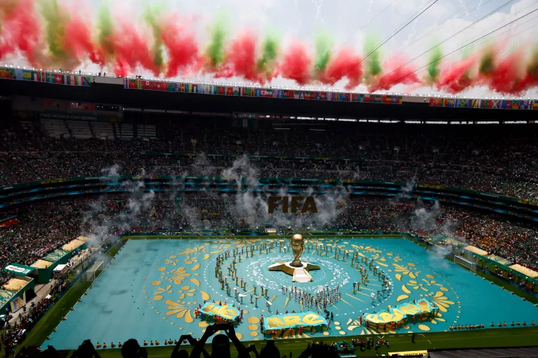 Artists perform during the opening ceremony ahead of the 2026 World Cup Group A football match between Mexico and South Africa at the Mexico City Stadium in Mexico City on June 11, 2026. (Photo by Rodrigo OROPEZA / AFP)