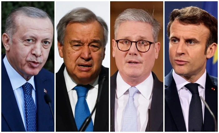 (From left to right) Turkiye President Recep Tayyip Erdogan, UN chief Antonio Guterres, British PM Keir Starmer, and French President Emmanuel Macron. — Reuters/File
