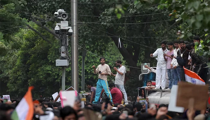 CCTV camera at the Jantar Mantar protest site, where supporters of Indias Cockroach Janta Party (CJP) have gathered demanding the resignation of Education Minister Dharmendra Pradhan over alleged exam paper leaks, in New Delhi, India, July 19, 2026. — Reuters