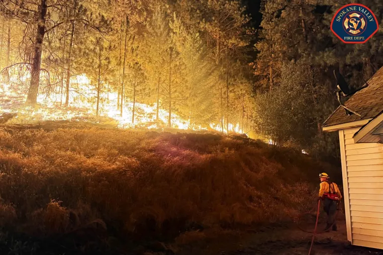 A handout photo made available by the Spokane Valley Fire Department shows the Fairview Fire northeast of Spokane, Washington [EPA]