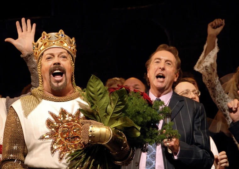Tim Curry, left, and Eric Idle at the West End premiere of "Spamalot" in London in 2006.