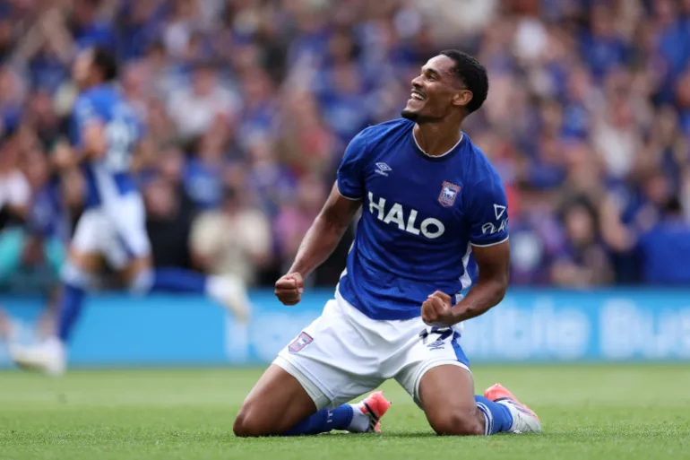 IPSWICH, ENGLAND - AUGUST 22: Emersonn of Ipswich Town celebrates scoring his team’s first goal during the Premier League 2026/27 match between Ipswich Town and Sunderland at Portman Road on August 22, 2026 in Ipswich, England. (Photo by Justin Setterfield/Getty Images)