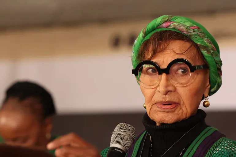 Sophie Williams-de Bruyn returned to the Union Buildings 70 years after helping lead South Africa’s historic 1956 women’s march against apartheid pass laws [Courtesy of GCIS]