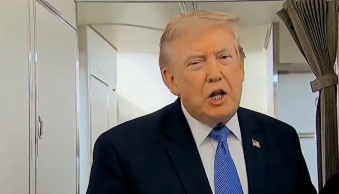 US President Donald Trump talking to the media aboard Air Force One on August 2, 2026. — Geo News/Screengrab