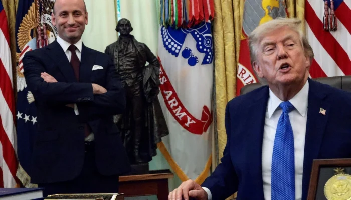 President Donald Trump, with White House Deputy Chief of Staff Stephen Miller, speaks during an event to sign executive orders related to birthright citizenship and the polysilicon industry, in the Oval Office at the White House in Washington, DC, US, August 6, 2026. — Reuters