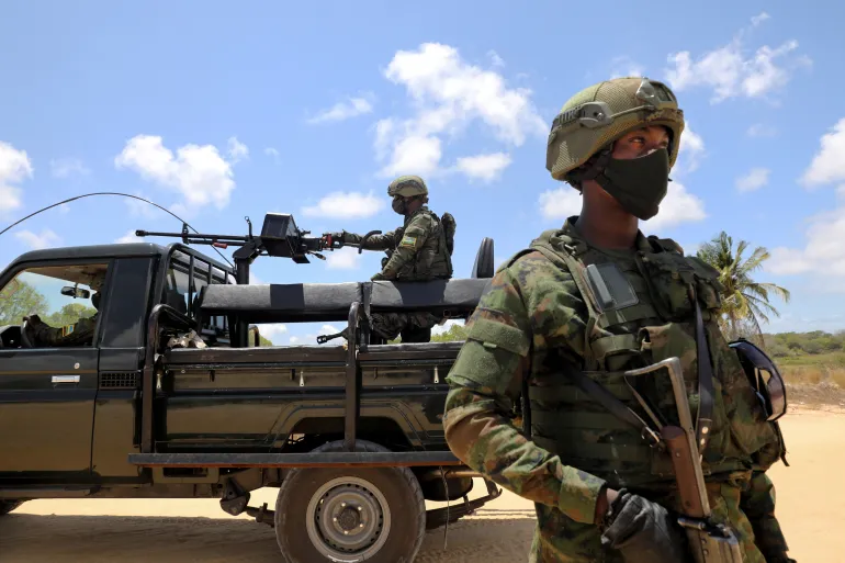 Soldiers from the Rwandan security forces are seen near the Afungi natural gas site, Mozambique, September 22, 2021