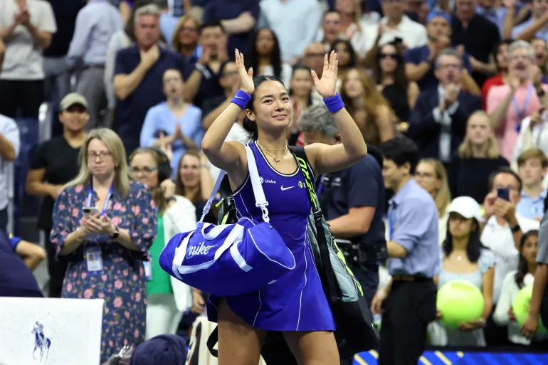 Philippines' Alexandra Eala waves to the crowd after loosing to USA's Iva Jovic during their women's singles third round tennis match on day seven of the US Open tennis tournament at the USTA Billie Jean King National Tennis Center in New York City on September 5, 2026. (Photo by Leonardo MUNOZ / AFP)