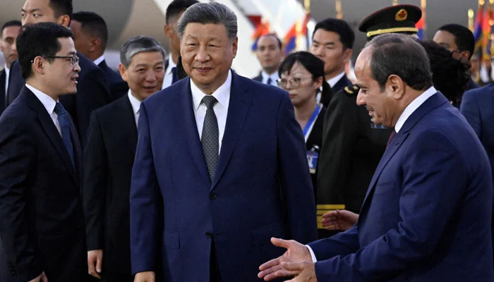 Egypts President Abdel Fattah al-Sisi welcomes his Chinese counterpart Xi Jinping upon his arrival at the Cairo International Airport, Egypt, September 1, 2026. — Reuters